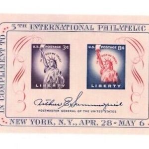 US  5th Philatelic Exhibition 1956 New York Statue Of Liberty Ellis Island